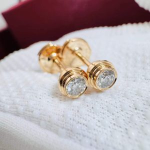 Custom Solid 18k Gold Cartier Jewelry Cartier d'Amour Stud Earrings 2 Diamonds Medium Model