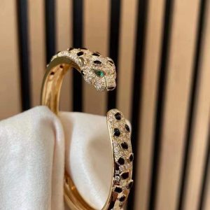 Custom Solid 18k Gold Cartier Jewelry Panthère de Cartier Bracelet Medium Model Half-Paved