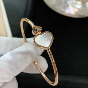 Custom Solid 18k Gold Chopard Jewelry Happy Hearts Bangle Ethical Rose Gold Diamond Mother-Of-Pearl