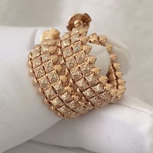 Premium 1:1 Cartier Clash de Cartier Hoop Earrings, Double Row, Paved Replica- Custom Solid 18K Rose Gold