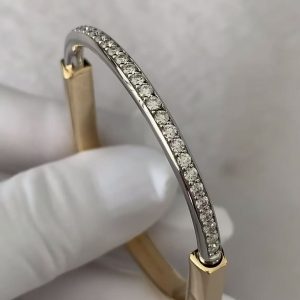 Custom Tiffany Lock Bangle in Yellow and White Gold with Half Pavé Diamonds