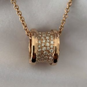 Custom Solid 18K Gold Bulgari Jewelry B.Zero1 Necklace with Chain and Pendant Set with Pavé Diamonds on the Spiral
