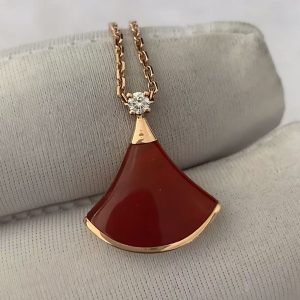 Custom Solid 18k Gold Buglari Jewelry Divas' Dream Necklace with Pendant Set with One Diamond and Carnelian