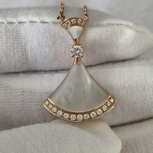 Custom Solid 18k Gold Buglari Jewelry Divas' Dream Necklace with Pendant Set with One Diamond and Carnelian