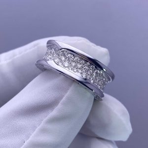 Custom 18k gold Bvlgari B.Zero1 Ring Set with Pavé Diamonds on the Spiral