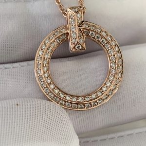 custom 18k gold jewelry Tiffany T T1 Narrow Circle Pendant Pavé Diamonds