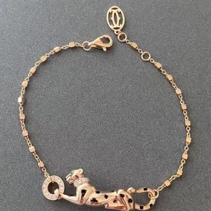 Custom Solid 18k Gold Cartier Jewelry Panthère de Cartier Bracelet, on Chain, Diamonds