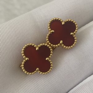 custom 18k gold Van Cleef & Arpels Vintage Alhambra Earrings Carnelian