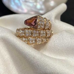 Custom Bvlgari Serpanti Rubellite Diamond Double Coil Ring