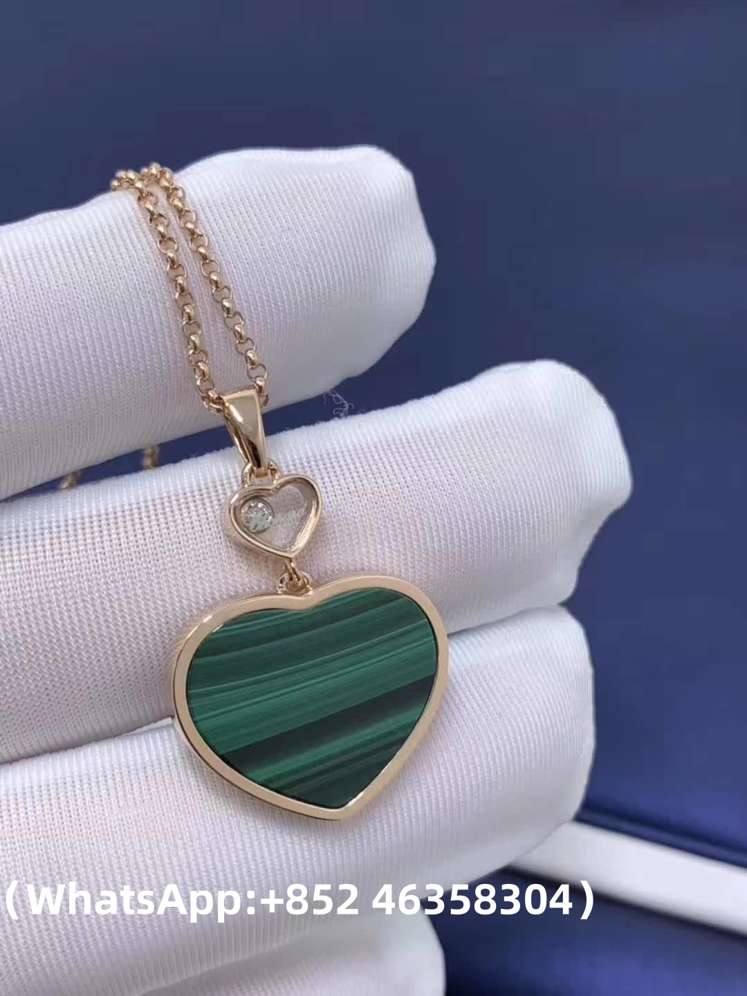 Custom Solid 18k Gold Chopard Jewelry Happy Hearts Pendant Ethical Rose Gold Diamond Malachite