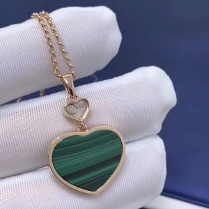 Custom Solid 18k Gold Chopard Jewelry Happy Hearts Pendant Ethical Rose Gold Diamond Malachite