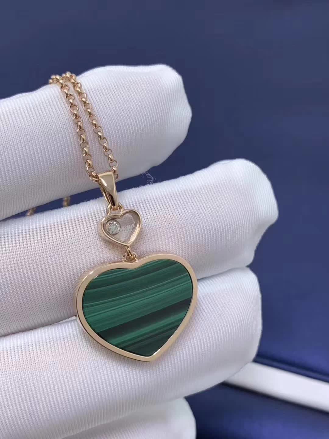 Custom Solid 18k Gold Chopard Jewelry Happy Hearts Pendant Ethical Rose Gold Diamond Malachite