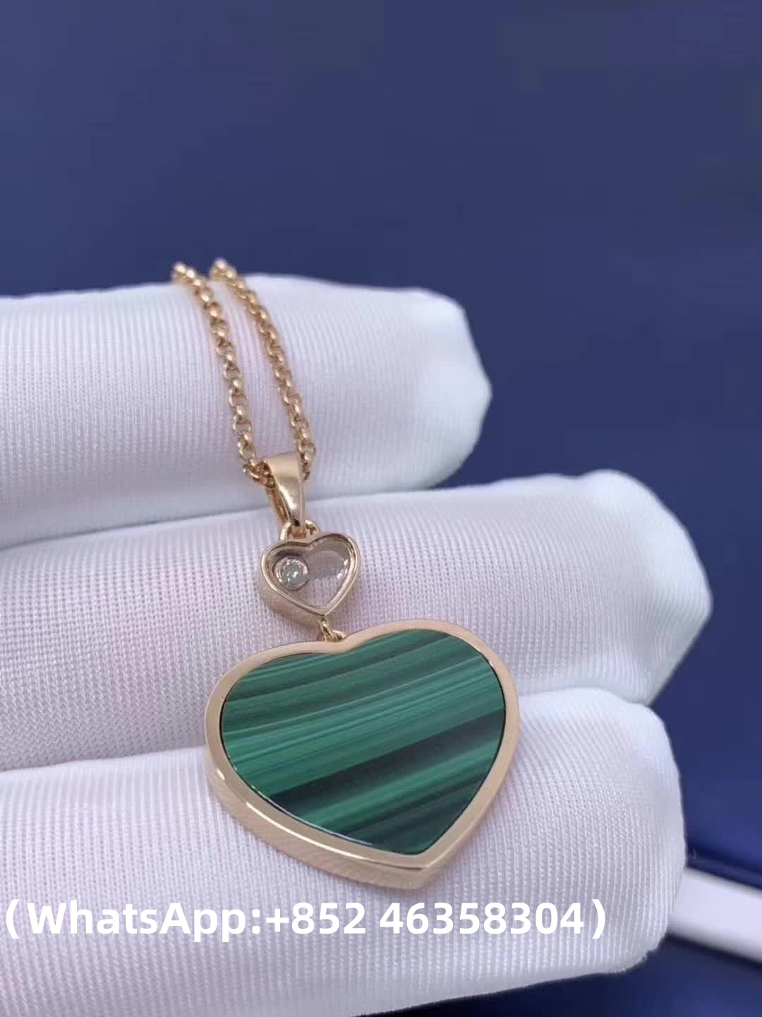 Custom Solid 18k Gold Chopard Jewelry Happy Hearts Pendant Ethical Rose Gold Diamond Malachite
