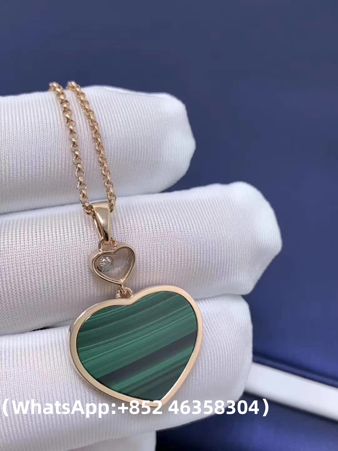 Custom Solid 18k Gold Chopard Jewelry Happy Hearts Pendant Ethical Rose Gold Diamond Malachite