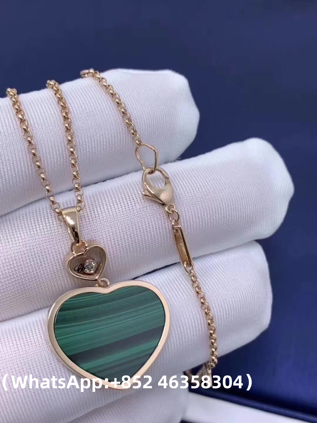 Custom Solid 18k Gold Chopard Jewelry Happy Hearts Pendant Ethical Rose Gold Diamond Malachite