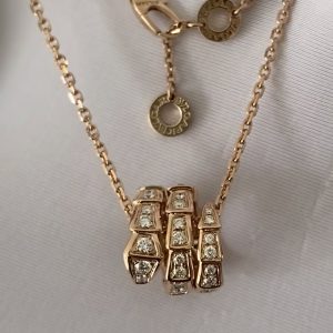 Custom Solid 18K Gold Bulgari Jewelry Serpenti Viper Pendant Necklace set with Full Pavé Diamonds