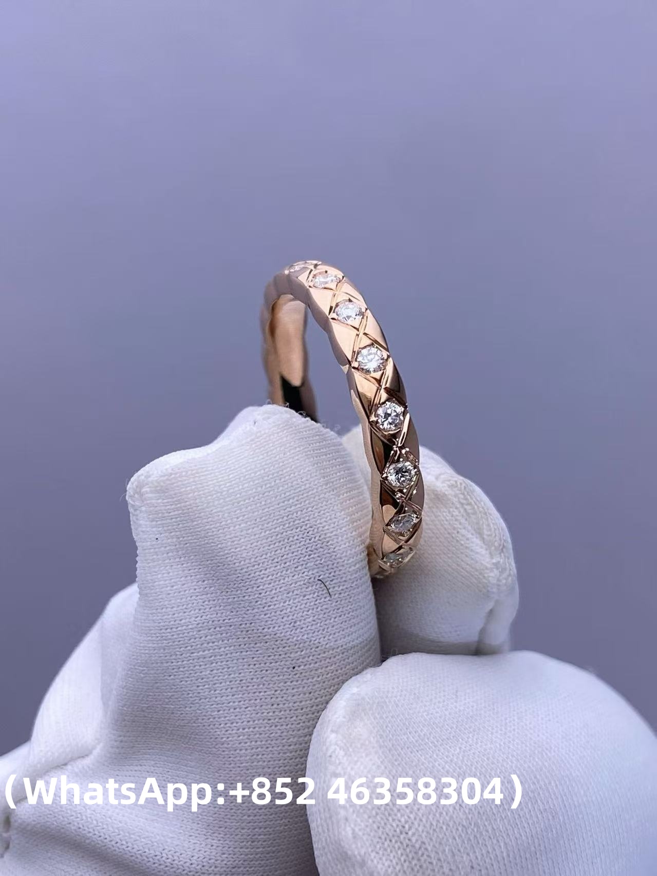 Custom Chanel Coco Crush Ring Quilted Motif Mini Version Diamonds