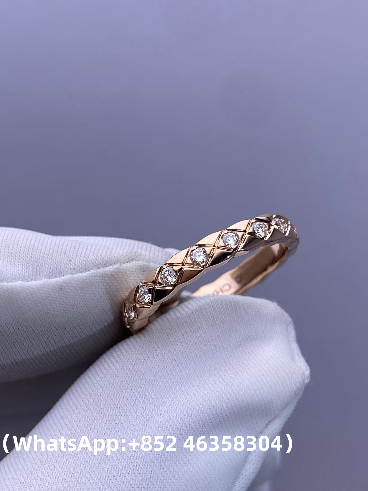 Custom Chanel Coco Crush Ring Quilted Motif Mini Version Diamonds