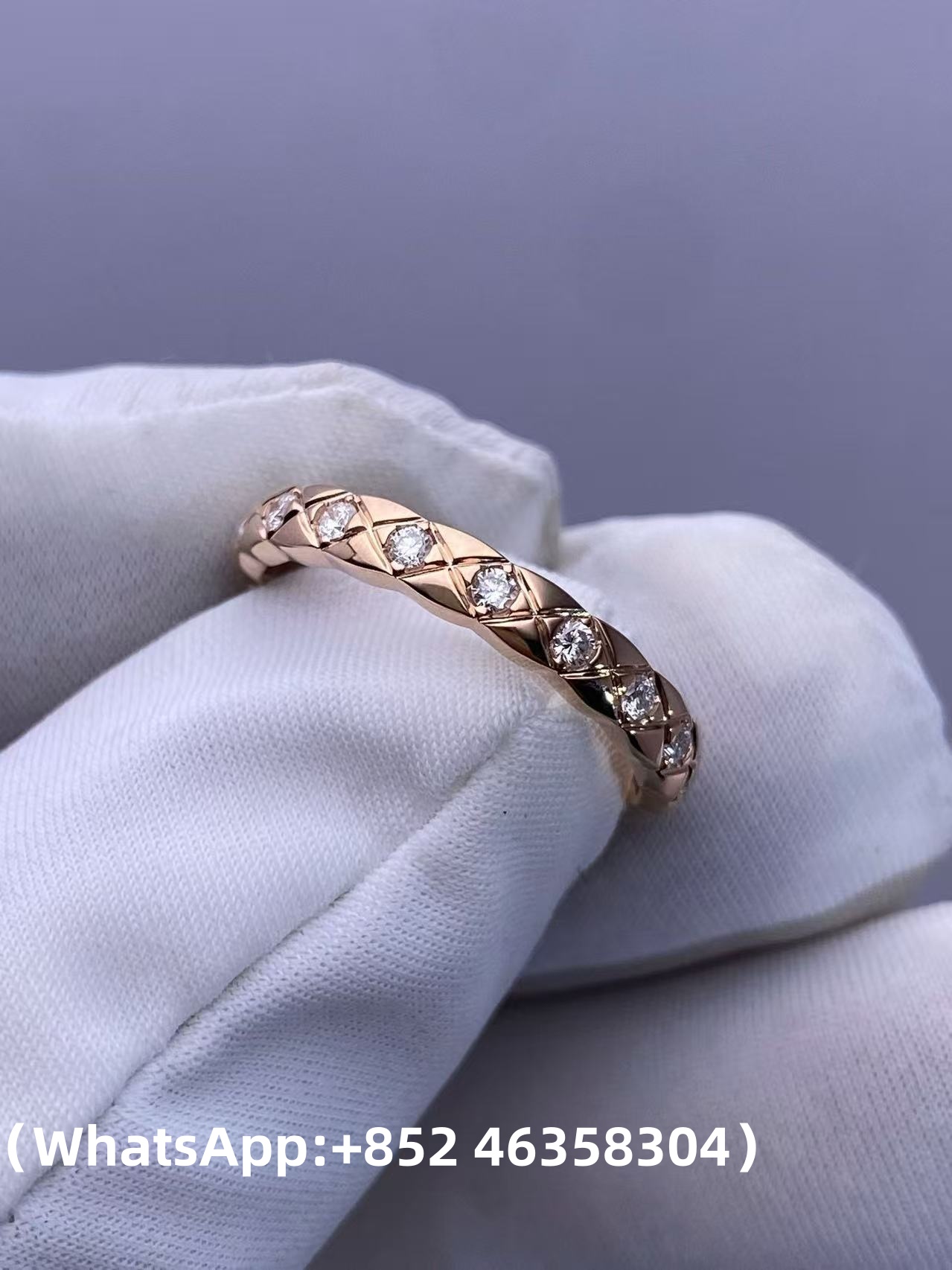 Custom Chanel Coco Crush Ring Quilted Motif Mini Version Diamonds