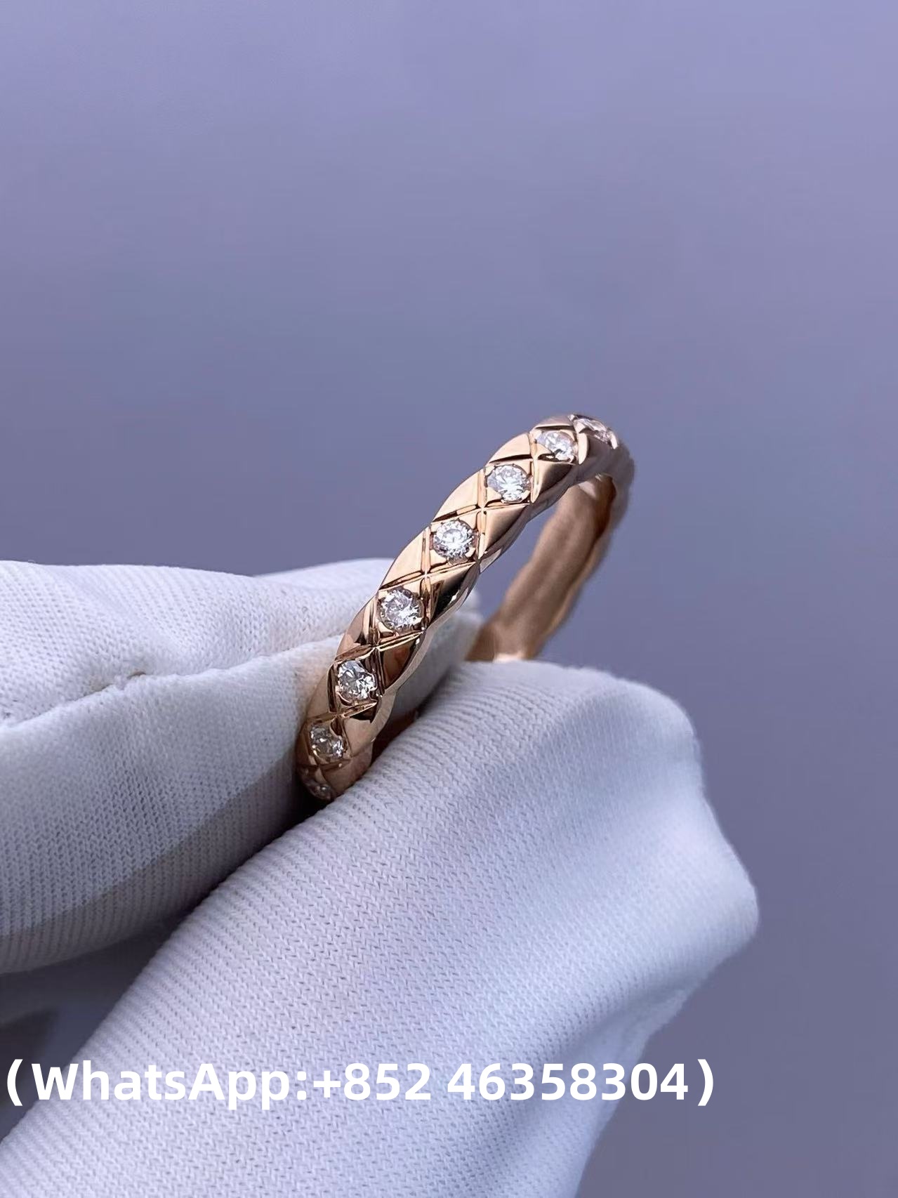 Premium 1:1 Chanel Coco Crush Ring Quilted Motif, Mini Version, Diamonds Replica - Custom Solid 18k Gold