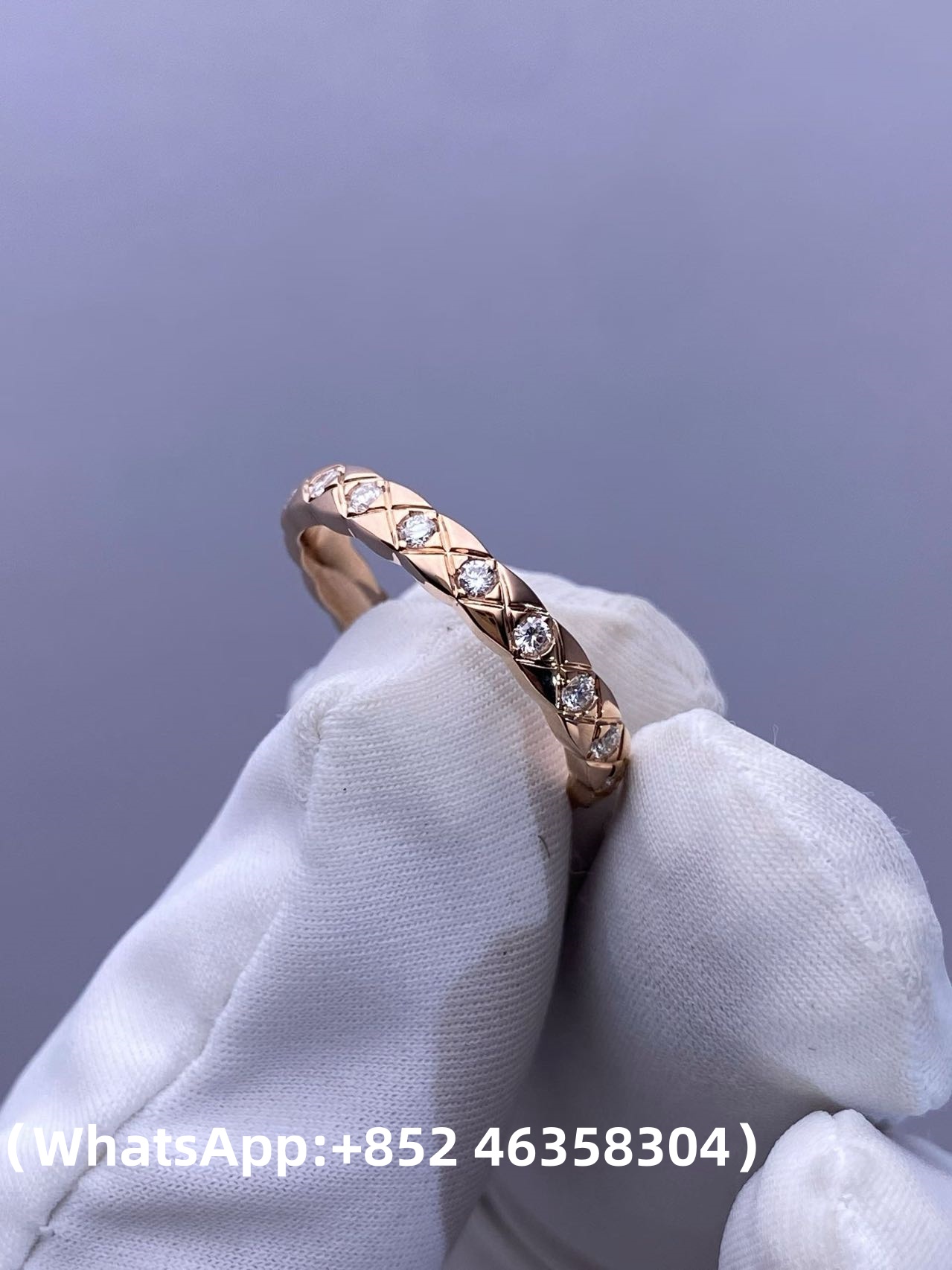 Premium 1:1 Chanel Coco Crush Ring Quilted Motif, Mini Version, Diamonds Replica - Custom Solid 18k Gold
